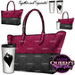 Burgundy and black tote bag clipart with white travel coffee cup, featuring handbag and coffee designs together and separately on transparent backgrounds.