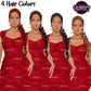 Woman clipart featuring stylish female characters with long side braids in red, brunette, black, and blonde hair colors wearing elegant red dresses.