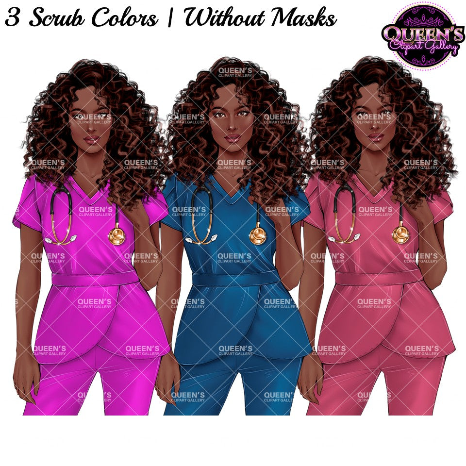 Black Nurse Clipart PNG | African American Nurse Clipart | Healthcare Hero PNG | Medical Scrubs Clipart | Nurse Illustration