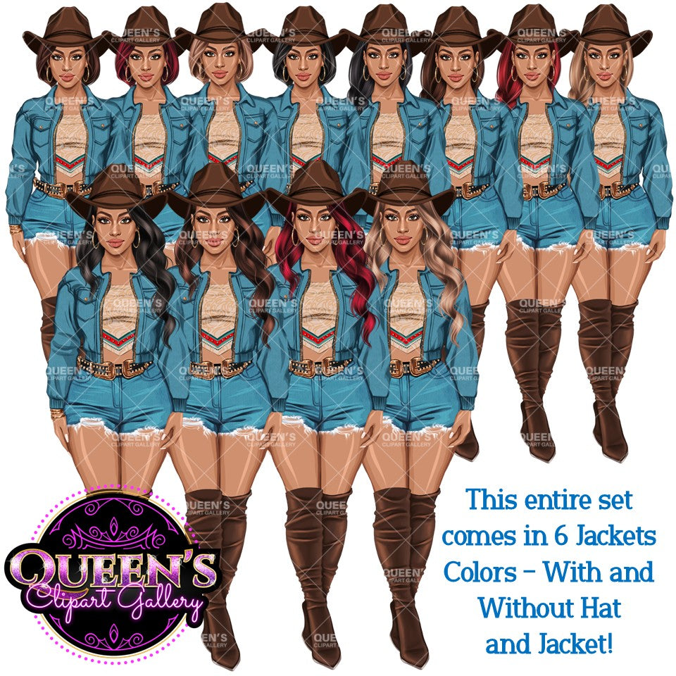 Country Girl Clipart PNG | Western Cowgirl Woman Clipart | Southern Fashion Girl Illustration | Blonde Cowgirl PNG