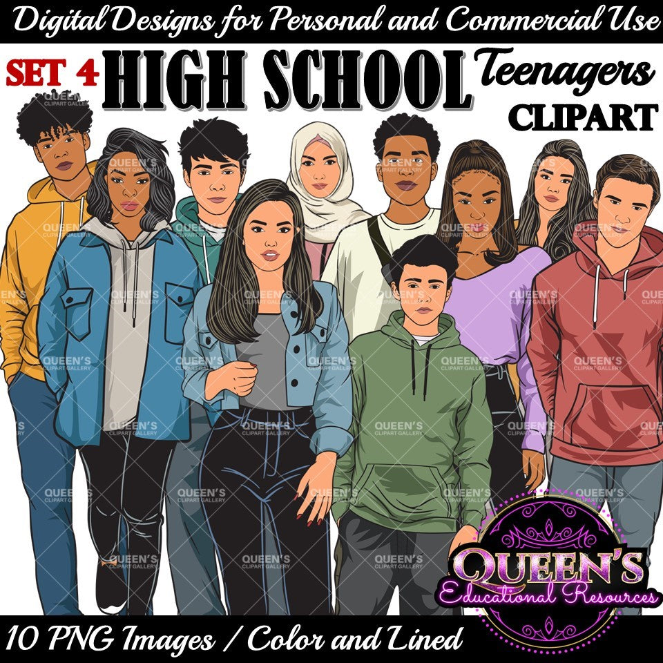 High School Teen Clipart Bundle | Teen Student Clipart | High School Students PNG | Diverse Teenagers Clipart
