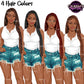 African American woman clipart with long braided hairstyles in black, brown, red and auburn hair colors, white top and ripped denim shorts, PNG with transparent backgrounds