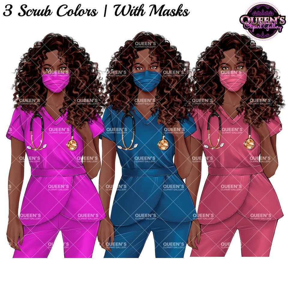 Black Nurse Clipart PNG | African American Nurse Clipart | Healthcare Hero PNG | Medical Scrubs Clipart | Nurse Illustration