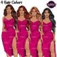 Fashion woman clipart wearing pink midi dresses with long wavy hairstyles in brunette, red, blonde and black hair colors, PNG images with transparent backgrounds