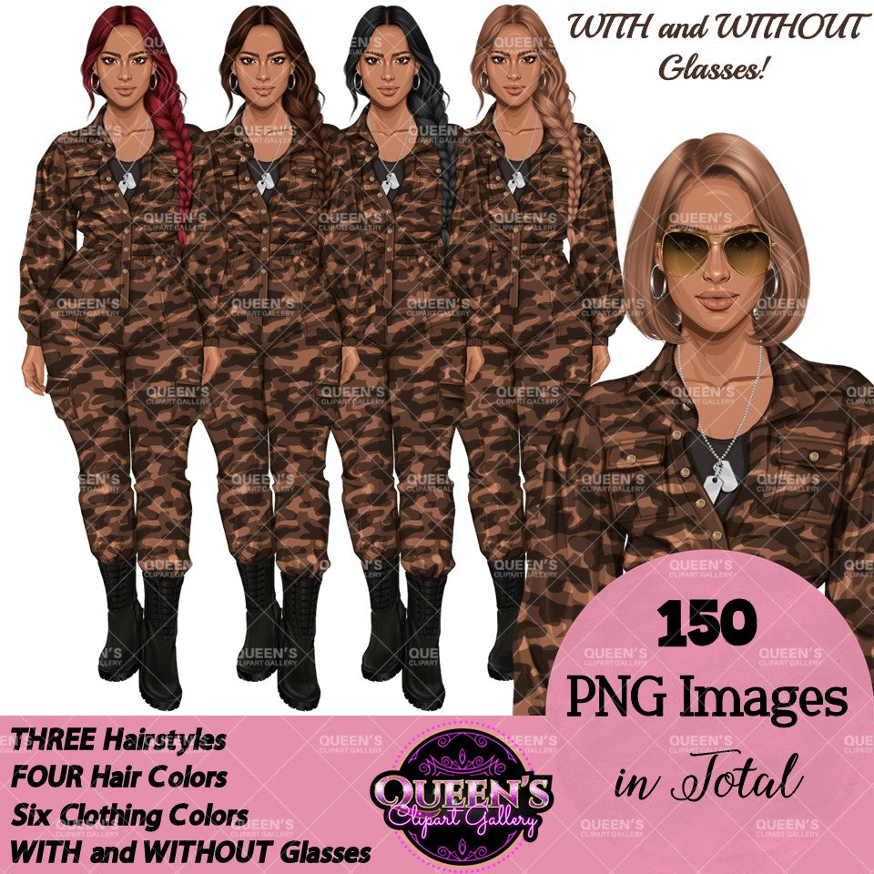 Military Female Soldier | Military Women Clipart | Female Soldier PNG Bundle | Veteran's Day Illustration