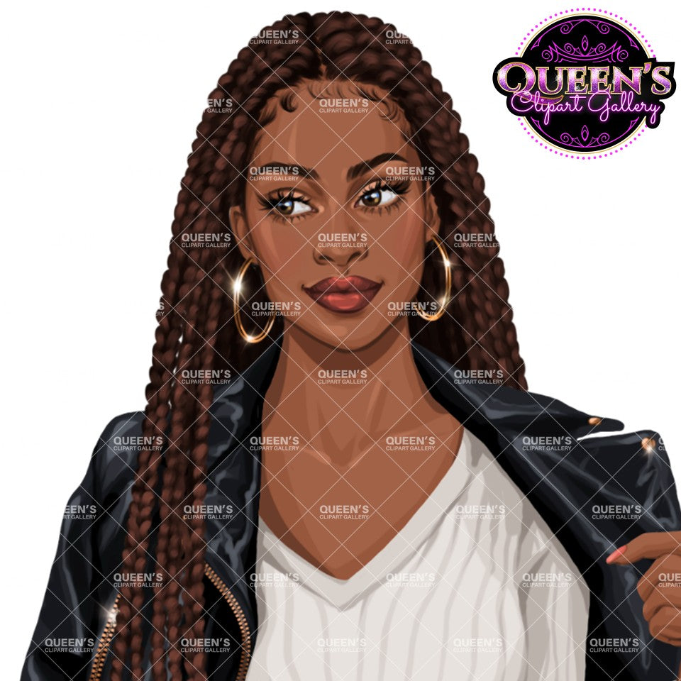 Black Woman Clipart PNG | African American Woman Clipart | Fashion Girl PNG | Leather Jacket Clipart | Denim Jeans Girl Clipart