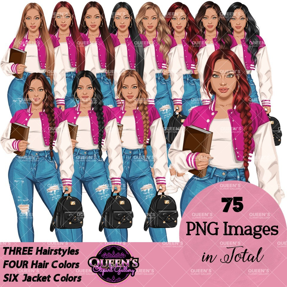 High School Teen Girl Clipart PNG | Diverse Teen Girls Clipart | Fashion Teen Girls | School Girl Graphics | Teenager PNG