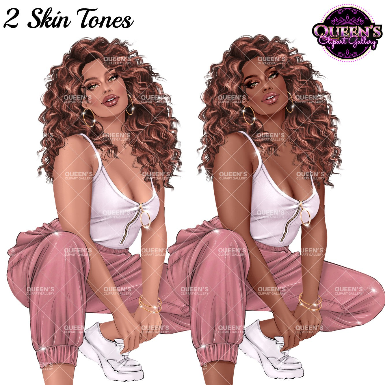 Curly Girl Clipart PNG | Fashion Woman Clipart | Curly Hair Clipart | Fashion Illustration | Woman Illustration