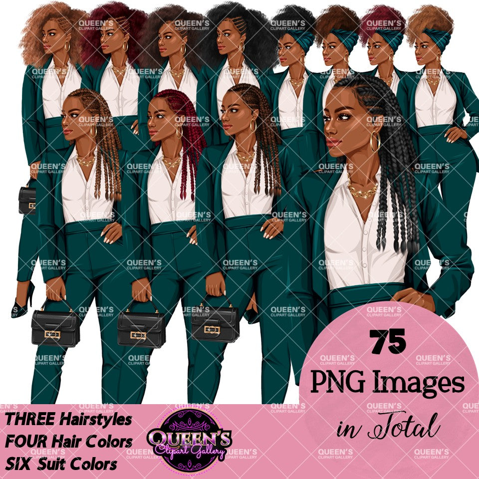 Afro Woman in Suit Clipart PNG | Black Girl Magic Business Woman | Boss Lady Clipart | Executive Woman PNG | Professional Woman Graphics