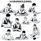 LGBTQ students clipart line art featuring diverse teenagers reading, writing and studying, black and white Pride youth graphics with transparent backgrounds