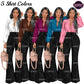 Professional business woman clipart wearing white, brown, magenta, blue and pink blouses with black wide-leg pants and handbag.