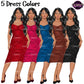 Fashion woman clip art featuring an elegant female character in fitted red, pink, blue, brown, and black dresses with long wavy hair.