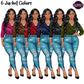 Fashion woman clipart wearing ripped blue jeans with six leather jacket colors including pink, brown, red, blue, black and green, PNG with transparent backgrounds