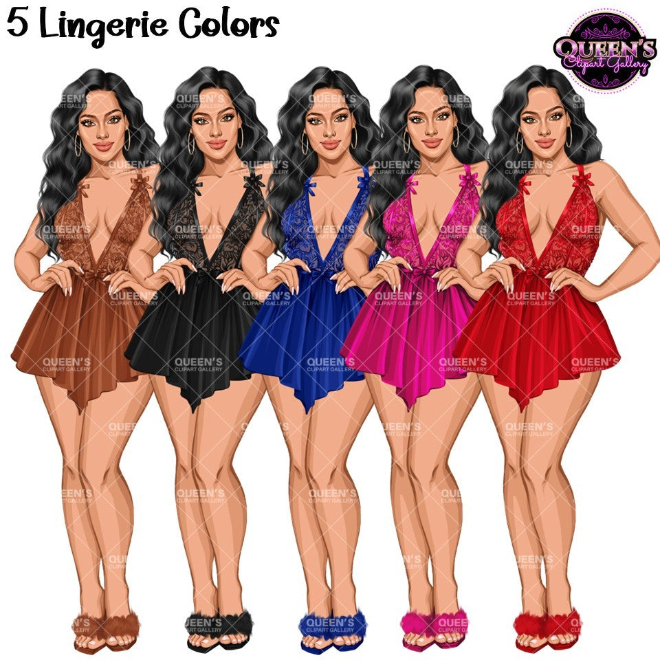 Lingerie woman clipart featuring 5 lingerie color variations with transparent PNG backgrounds.