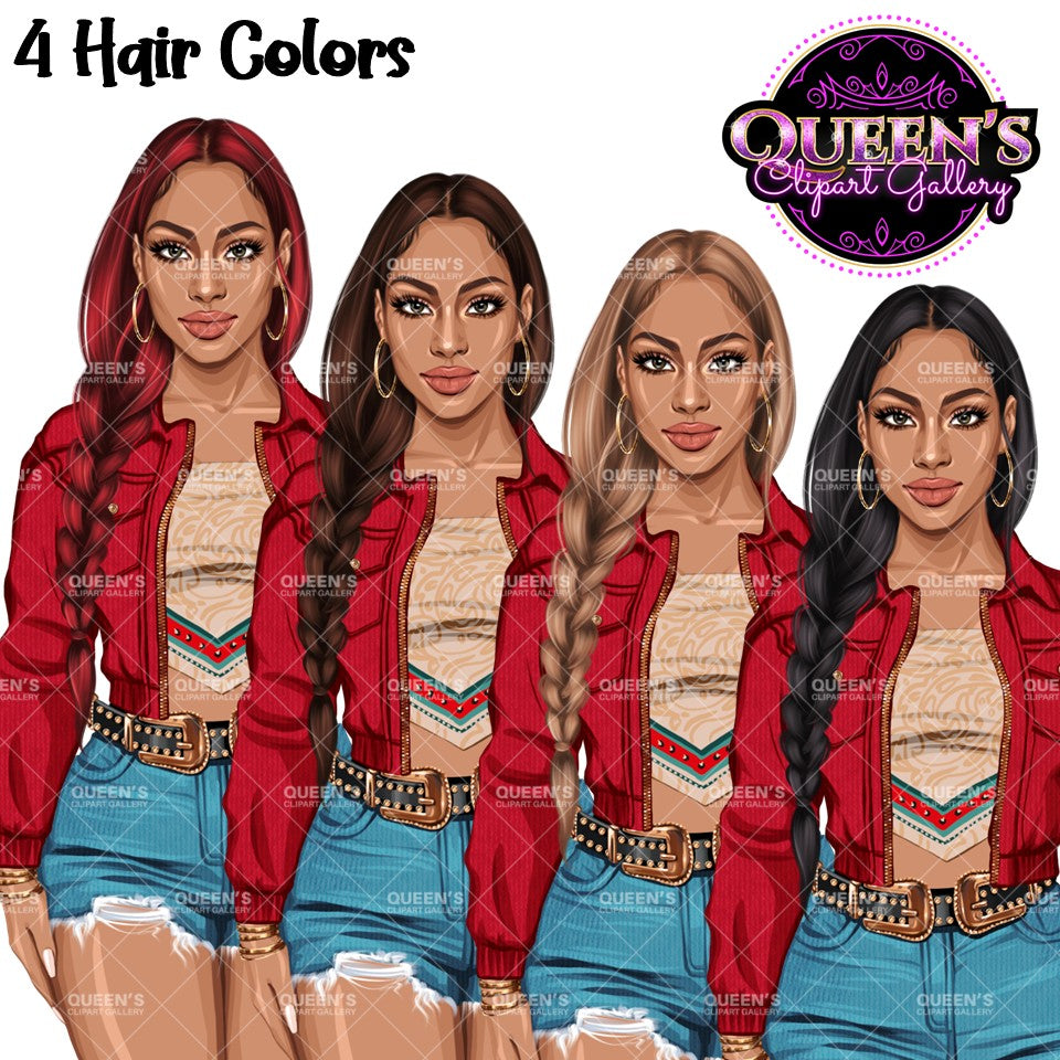 Country Girl Clipart PNG | Western Cowgirl Woman Clipart | Southern Fashion Girl Illustration | Blonde Cowgirl PNG