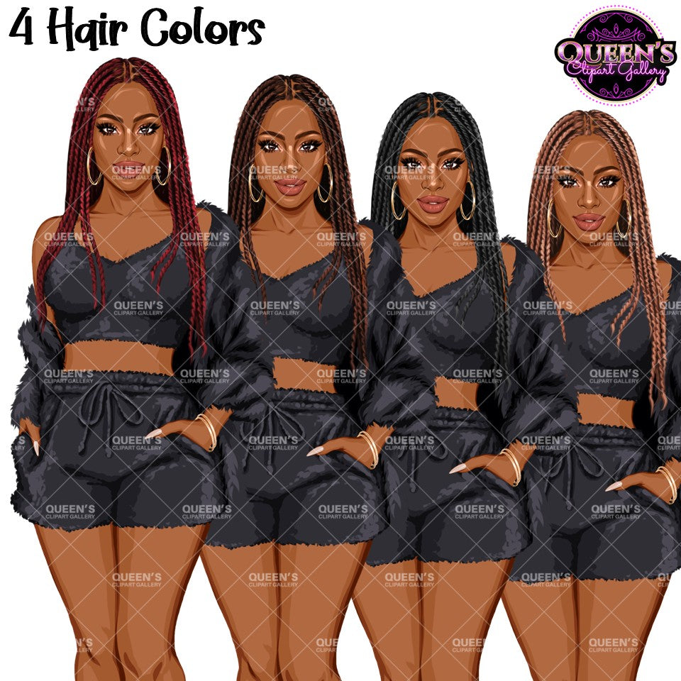 Pajama Girl Clipart PNG | Afro Woman Sleepwear Clipart | Cozy Loungewear Woman Illustration | Black Woman Pajama PNG