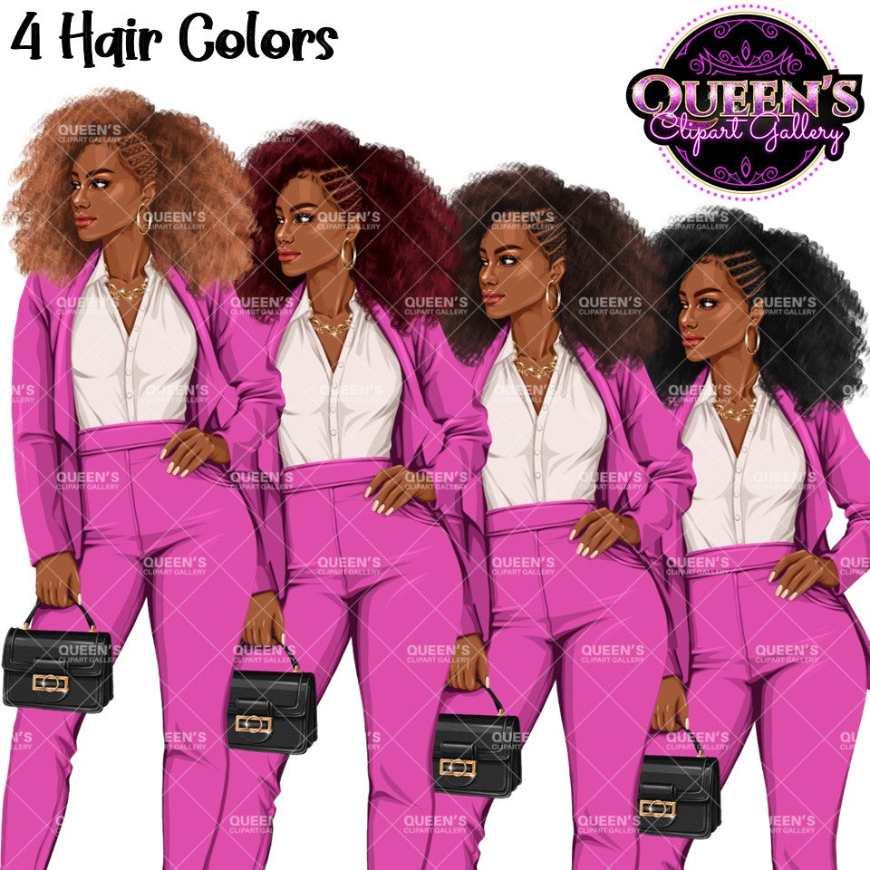 Afro Woman in Suit Clipart PNG | Black Girl Magic Business Woman | Boss Lady Clipart | Executive Woman PNG | Professional Woman Graphics