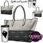 Cream and black tote bag clipart with white travel coffee cup, featuring handbag and coffee designs together and separately on transparent backgrounds.
