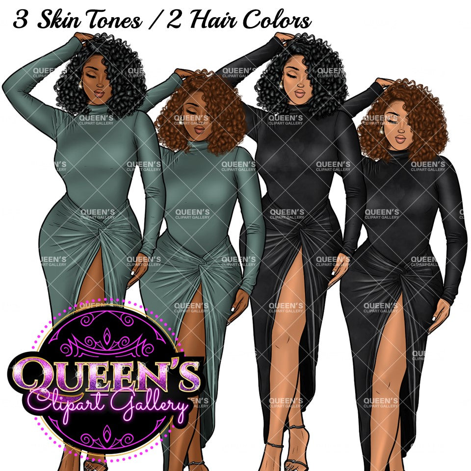 Afro Girl Clipart, Afro Woman Clipart, Fashion Girl Clipart, Fashion Illustration Clipart, Black Girl Magic, Girl Boss, African American