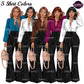 Boss lady clipart featuring professional women with short hairstyles, colorful blouses, black wide-leg pants and handbags.