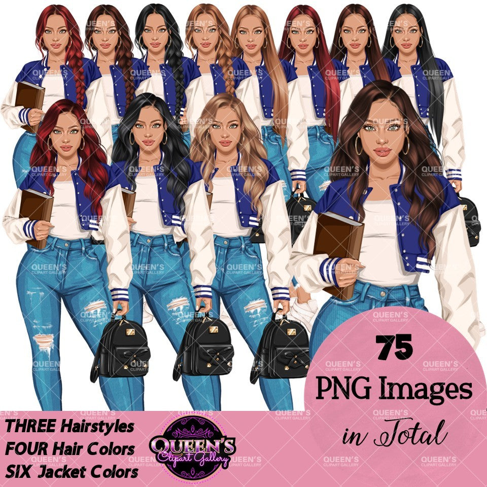 High School Teen Girl Clipart PNG | Diverse Teen Girls Clipart | Fashion Teen Girls | School Girl Graphics | Teenager PNG