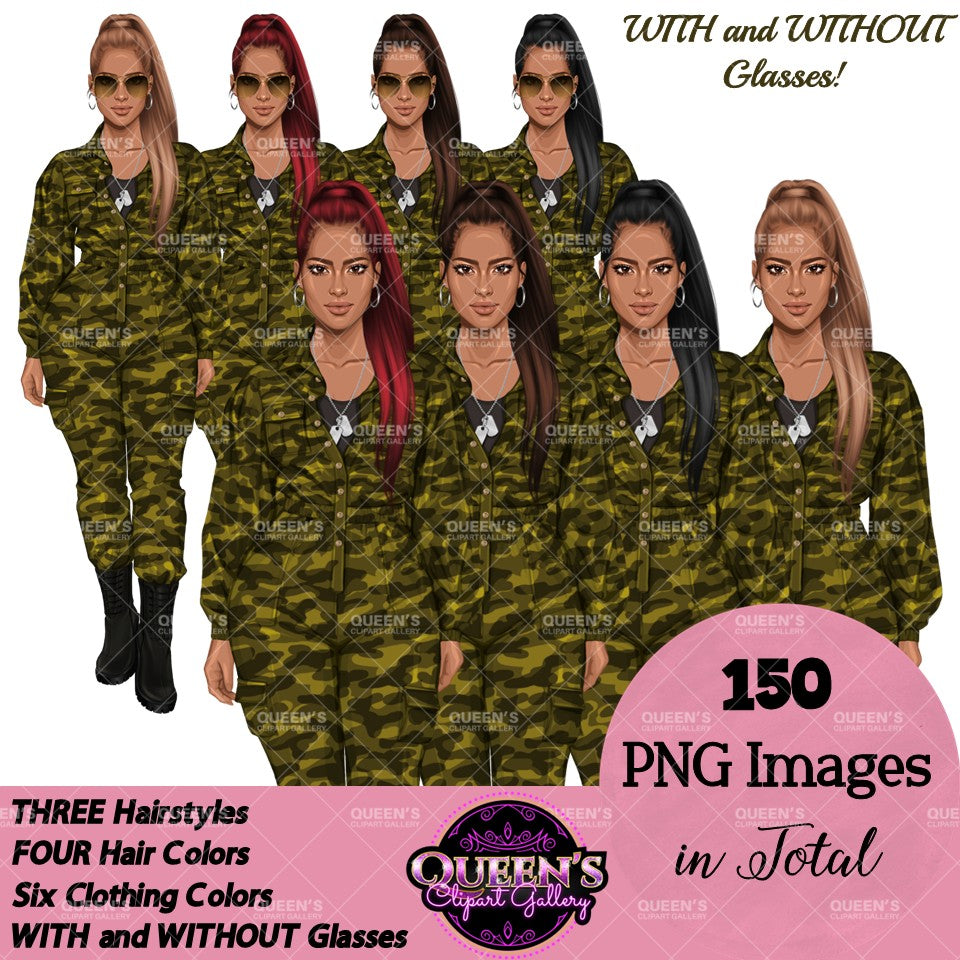 Military Female Soldier | Military Women Clipart | Female Soldier PNG Bundle | Veteran's Day Illustration