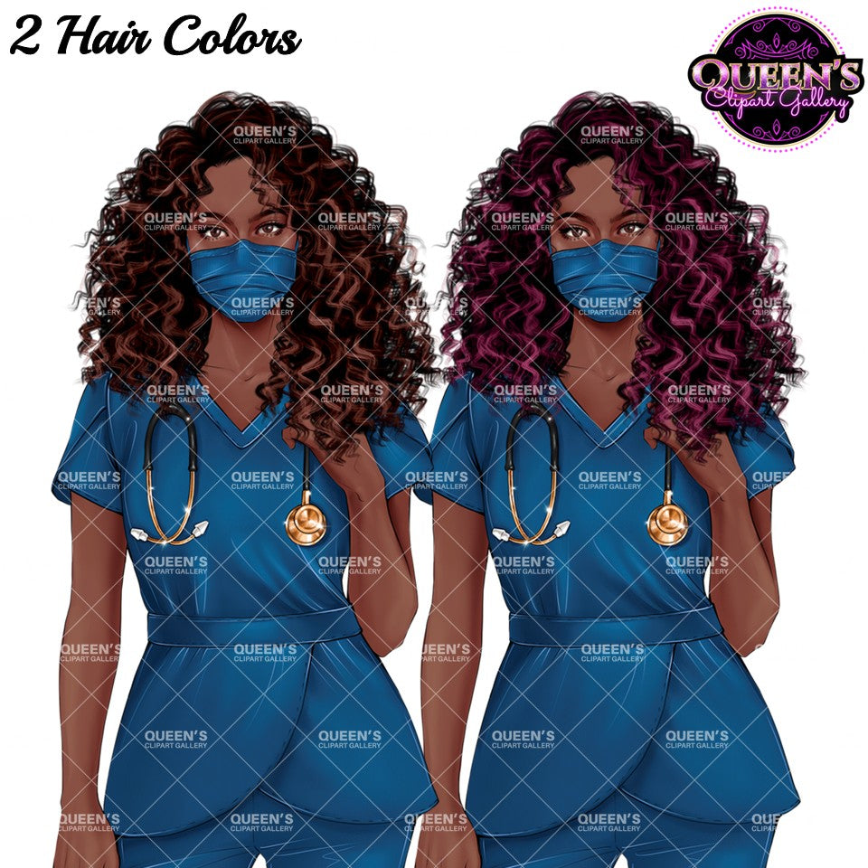 Black Nurse Clipart PNG | African American Nurse Clipart | Healthcare Hero PNG | Medical Scrubs Clipart | Nurse Illustration