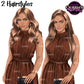 Fashion woman clipart featuring long blonde straight and wavy hairstyles, brown elegant high-neck jumpsuits, gold hoop earrings, and transparent backgrounds.