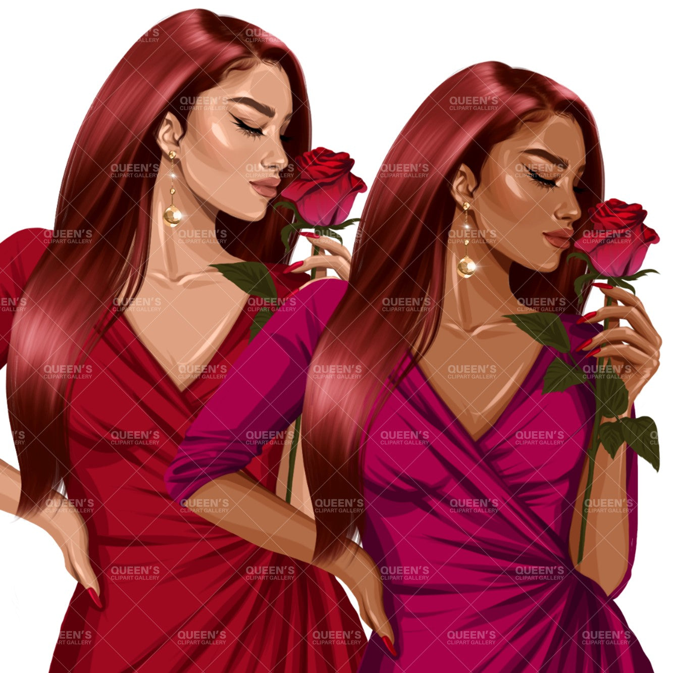 Valentine's Day rose, Woman in red dress, Valentine clipart, Fashion Illustration, Fashion girl png, Red rose, Love, Girl boss planner