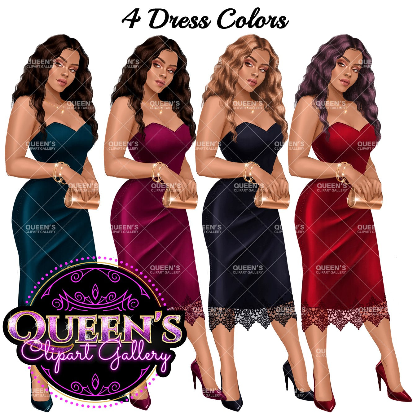 Woman in Red Dress, Lady boss, Woman clipart, Fashion girl clipart, Fashion illustration clipart, Curvy girl, Woman in dress, Fashion woman