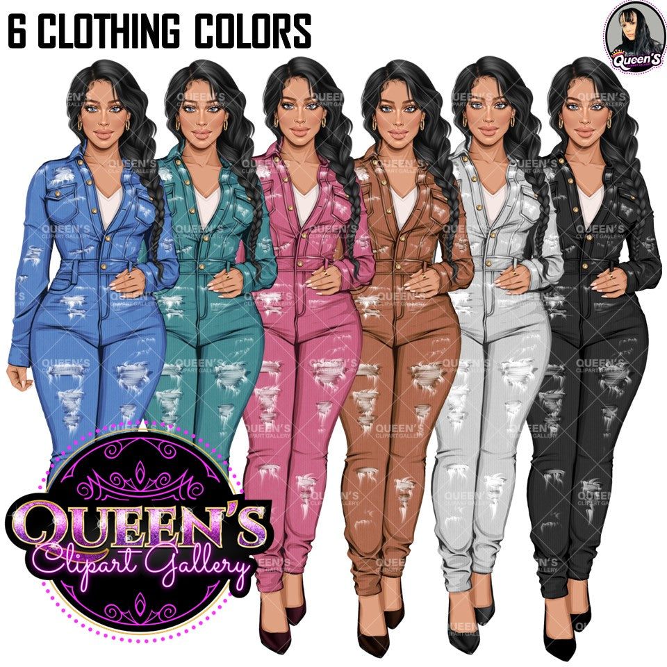 Denim Jeans Girl Clipart, Fashion Girl Clipart, Jeans Girl Clipart, Girl Boss Clipart, African American Woman in Jeans, Jeans Jacket Clipart, Boss Babe