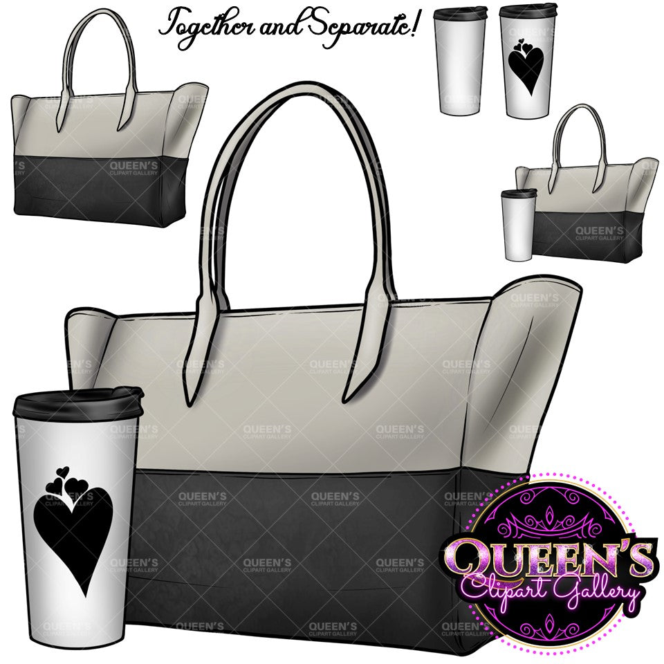 Purse and Coffee Cup Clipart, Fashion Clipart, Designer Bag, Fashion Bag Clipart, Purse Clipart, Fashion illustration, Planner Girl Clipart