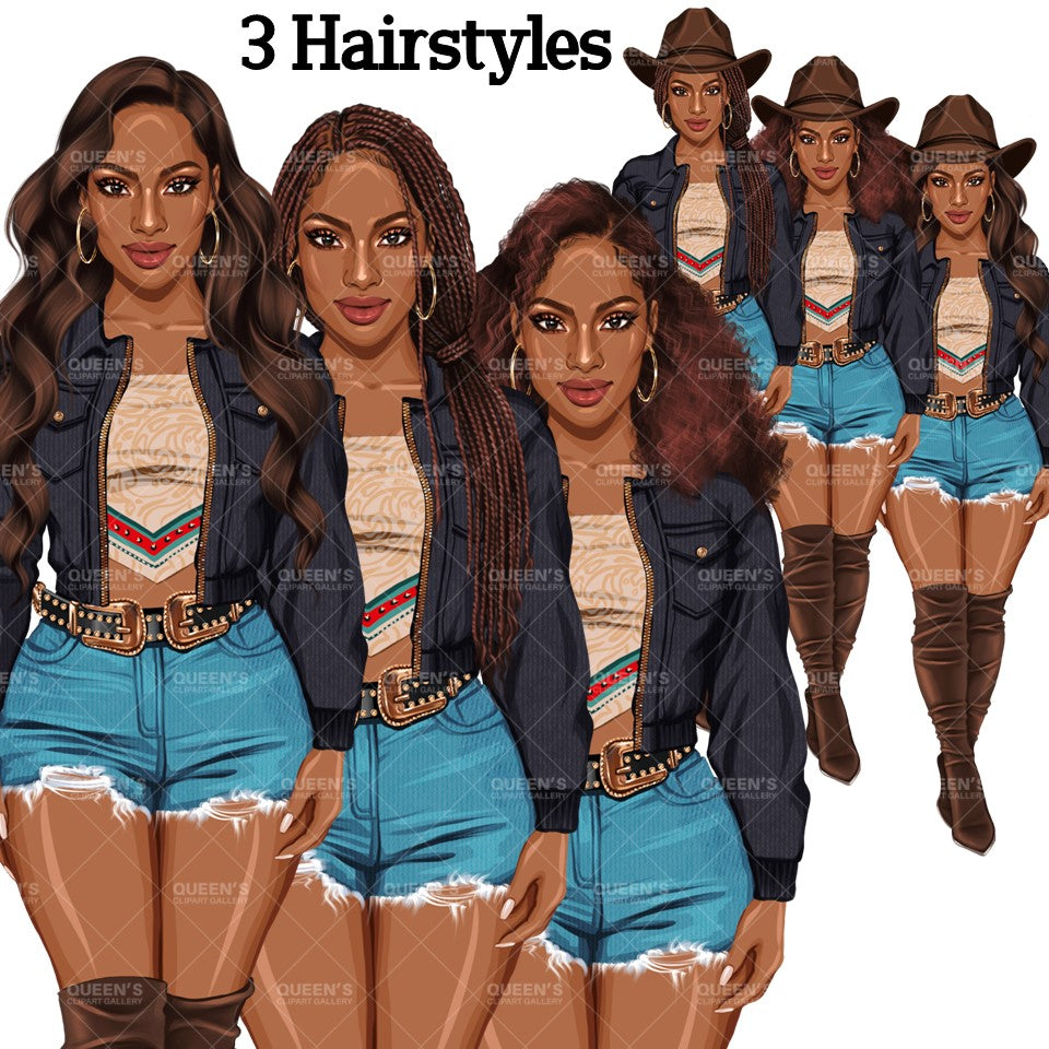Afro Country girl clipart, Jeans girl clipart, Summer girl clipart, Denim jeans, Woman clipart, Fashion girl clipart, Fashion illustration, Black girl magic, African American woman