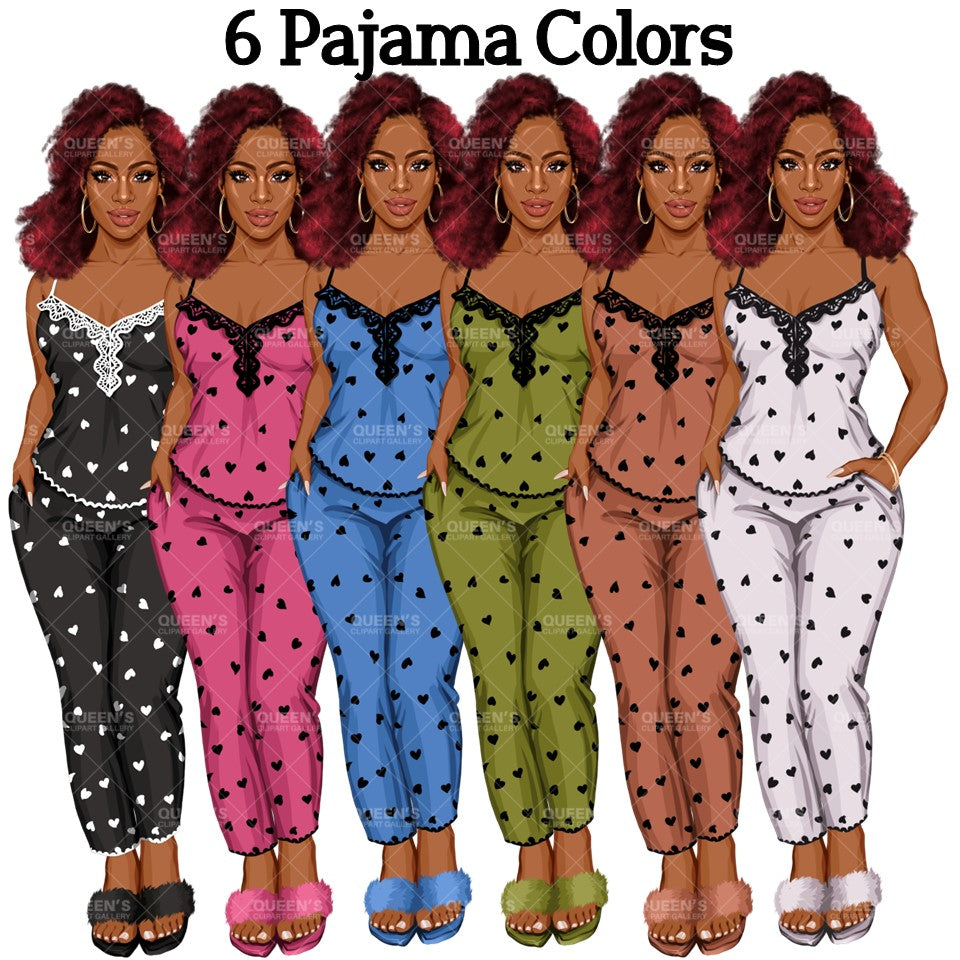 Pajama girl clipart, Afro Woman in Sleepwear, Pajama Illustration, Cozy clipart, Bedtime clipart, Pajama Fashion, Pajama Party, Fashion girl