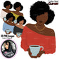 Flat Clipart Bundle, Afro woman drinks coffee, Afro girl clipart,  Black woman, Black girl magic, Fashion girl clipart, Relax at home, Coffee girl