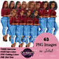 Planner girl clipart, Jeans girl clipart, Afro girl clipart, Fashion girl clipart, Denim jeans girl, Black girl magic African American woman