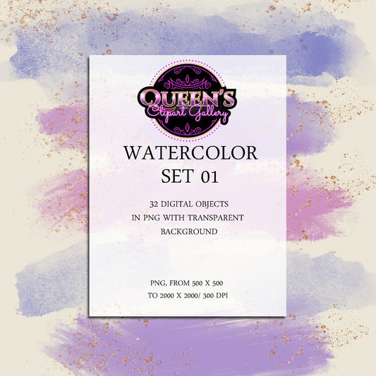 Watercolor Splashes and Brushstrokes Clipart, Watercolor Blobs, Watercolor Elements, PNG Watercolor Shapes Graphics Instant Download