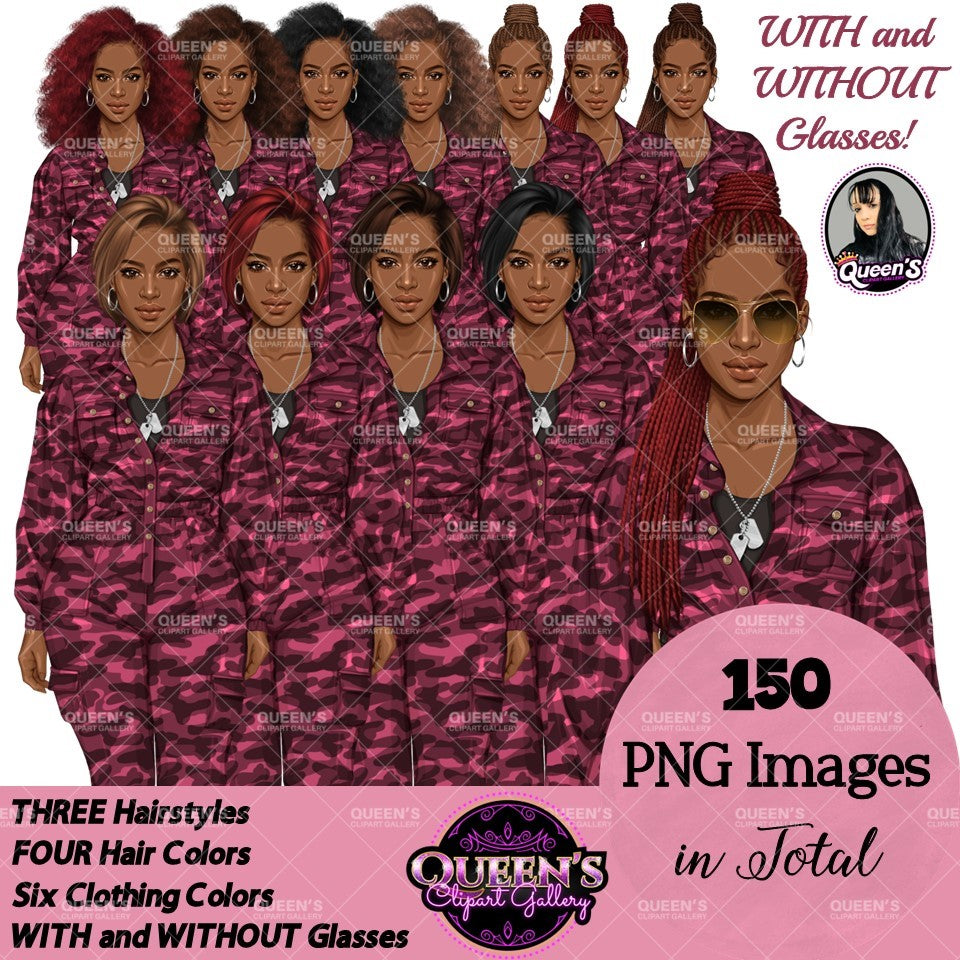 Army Clipart, Afro Military Woman Clipart, Fashion Girl Clipart, Veteran Day Clipart, Afro Female Troops, Memorial Day, Veteran, Soldier