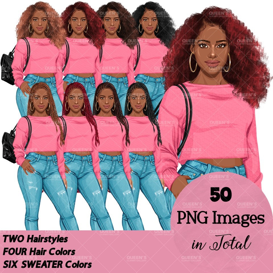 Denim jeans Afro girl, Afro girl clipart, Teenager clipart, Fashion girl clipart, Fashion illustration, Teen Afro girl, Denim Girl Clipart