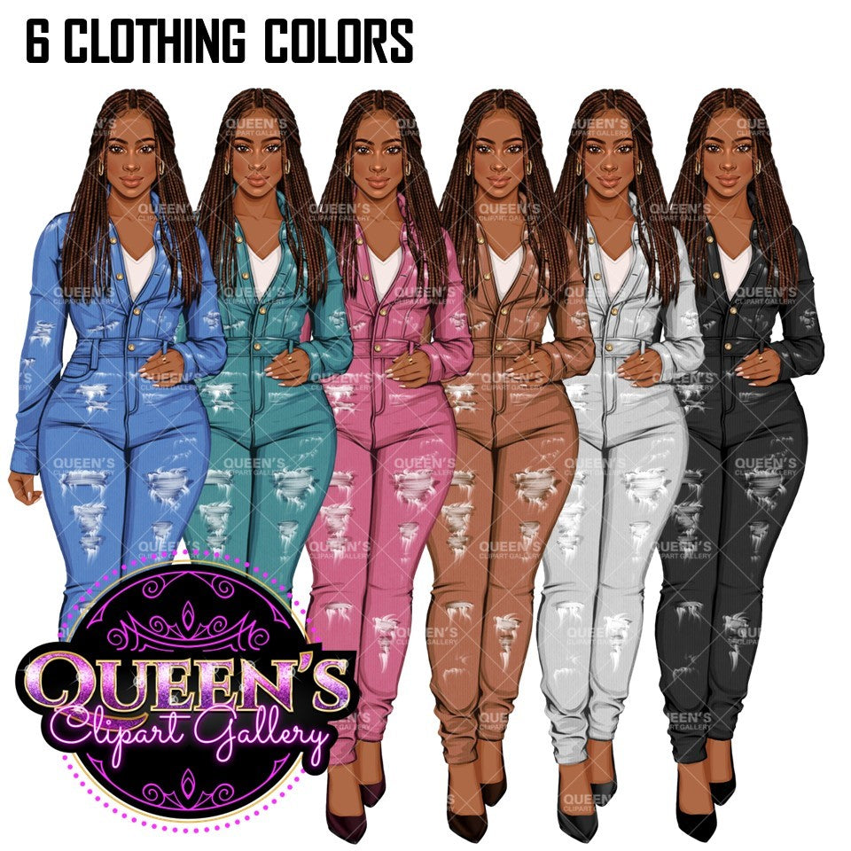 Denim Jeans Girl Clipart, Fashion Girl Clipart, Jeans Girl Clipart, Girl Boss Clipart, African American Woman in Jeans, Jeans Jacket Clipart, Boss Babe