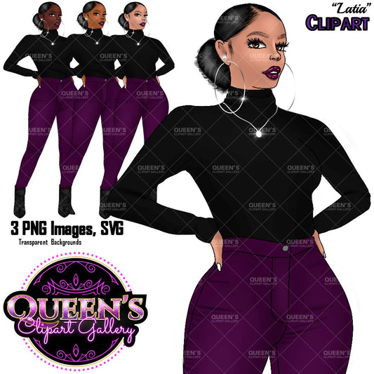 Curvy Denim Girls, Jeans Girl Clipart, Curvy girl clipart, Afro Woman clipart, Black girl magic, Girl boss clipart, African American woman