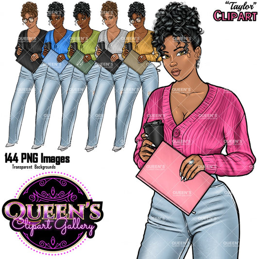 Denim girl clipart, Black girl magic, Fashion girl clipart, African American woman, Afro girl clipart, Girl boss, Fashion illustration, Boss lady