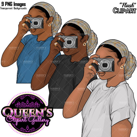African American Girl with Camera Clipart, Photographer, Photography Clipart, Camera Clipart, Woman Clipart, Girl Taking Pictures Clipart