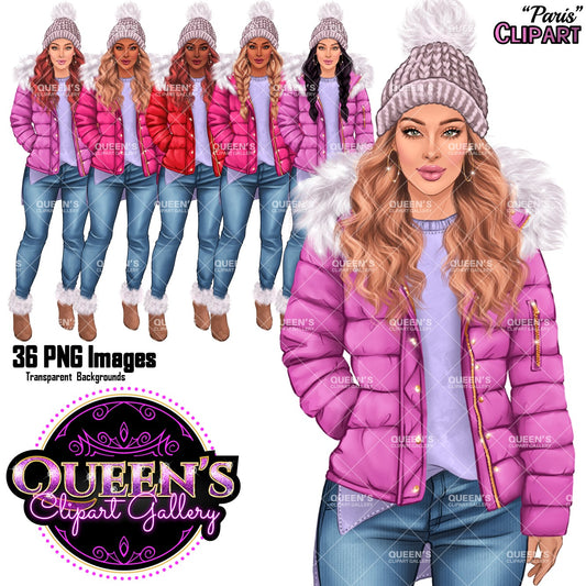 Denim jeans girl, Jeans girl clipart, Fashion illustration, Fashion girl clipart, Winter clipart, Cozy girl clipart, Girl in bubble jacket