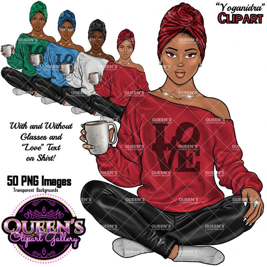 Yoga Clipart, Yoga Girl Clipаrt, Black Girl in Lotus Pose, Meditation Clipart, Coffee Clipart, Mindfulness Clipart, Afro Girl Clipart, Woman