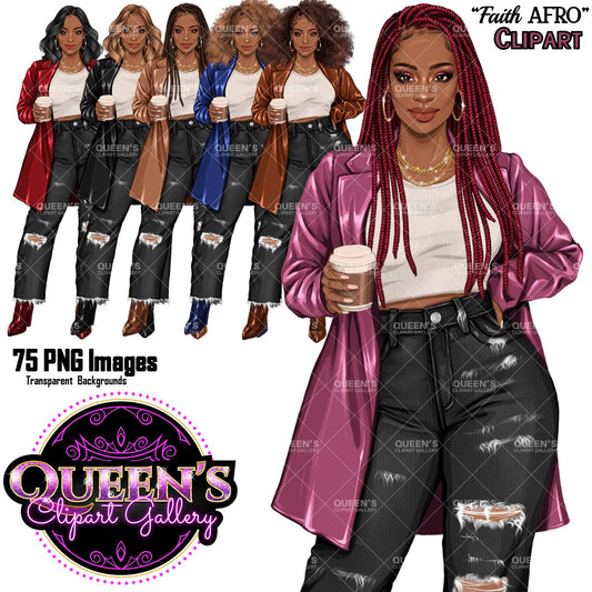 Coffee Girl Clipart, Denim Jeans Girl, Jeans Girl, Afro Girl Clipart, Fashion Girl Clipart, Jeans Girl Clipart, African American Clipart