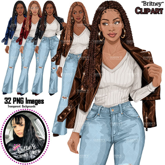 Afro Girl Clipart, Black Girl Magic, Denim Girl Clipart, Black Girl Clipart, Black Woman Clipart, African American Clipart, Fashion Girl