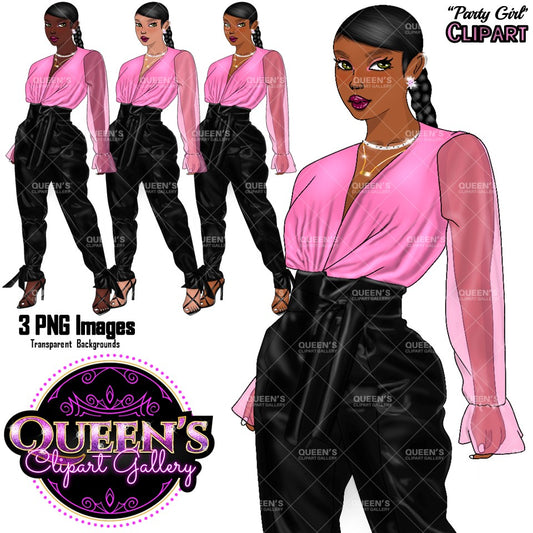 Party girl, Fashion model, Black girl, Afro girl clipart, Fashion girl clipart, Black woman clipart, Black girl magic, African American woman