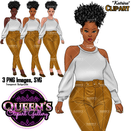 Afro girl clipart, Black woman clipart, Black girl magic, Fashion girl clipart, Girl boss clipart, Black girl png, Curvy woman, Black queen