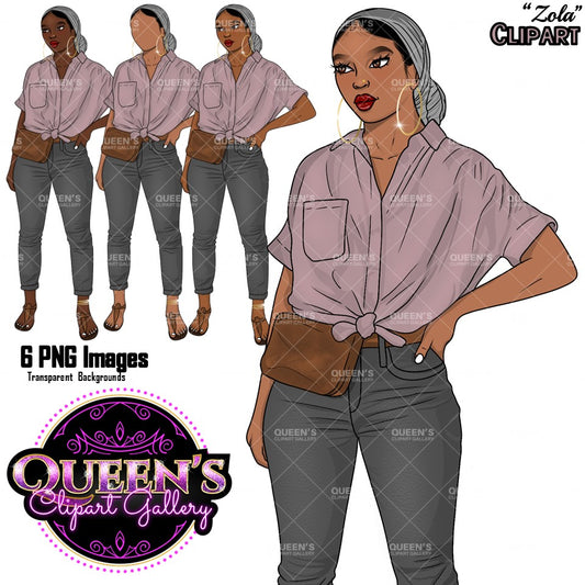 Curvy Denim Girl, Jeans Girl Clipart, Curvy girl clipart, Afro Woman clipart, Black girl magic, Fashion girl clipart, African American woman